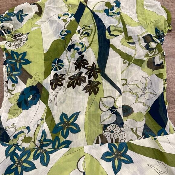 Worthington Women's Size 8 Y2K Babydoll Top‎ Blouse Green Floral 70s Print Sheer - Picture 8 of 8